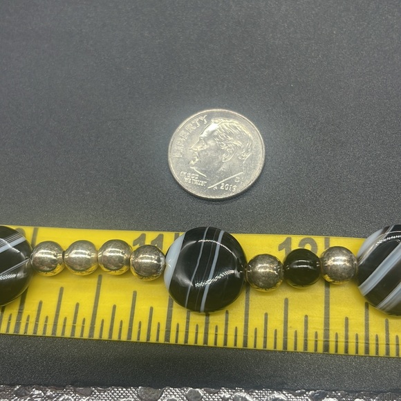 Silver necklace with black, gray, white-color beading - Picture 4 of 4